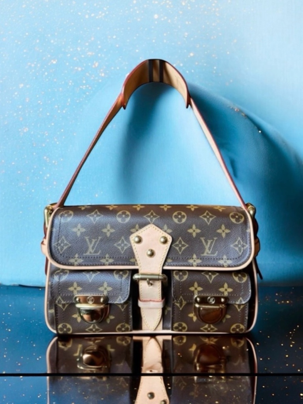 💞VINTAGE LOUIS VUITTON Brown Monogram Hudson PM Shoulder Bag Gold-Tone Hardware